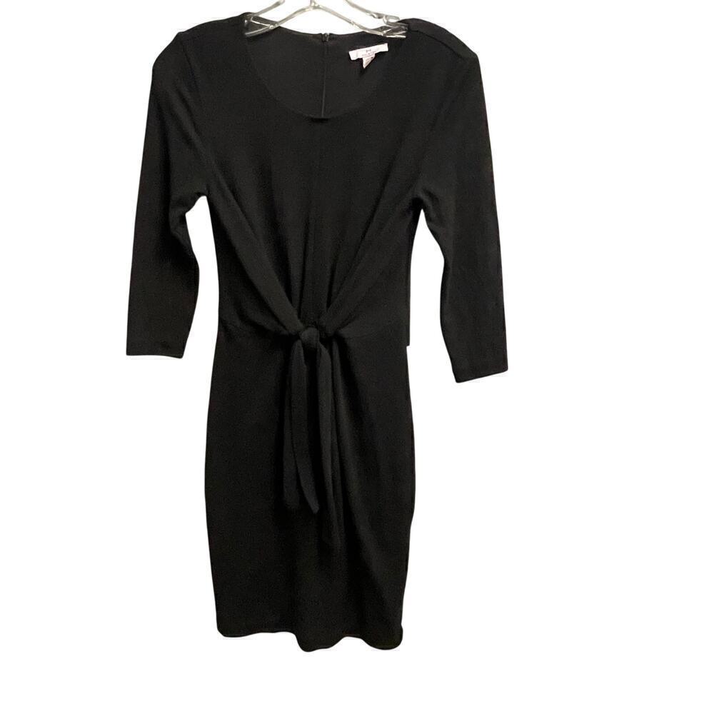 H Halston Tie Front Black Dress XS Classic 3/4 Sleeve